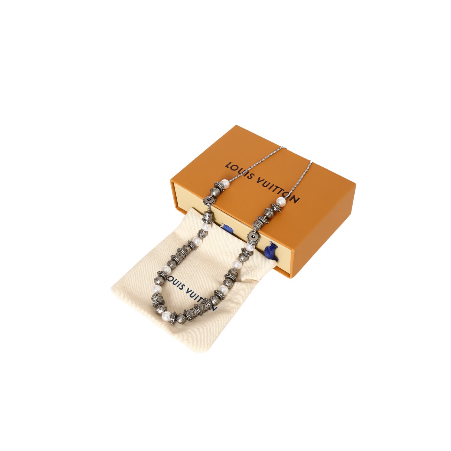 Louis Vuitton Silver Tone Beaded Necklace-M03619